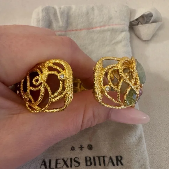 Alexis Bittar Mauritis Elements Gemstone Crystal Gold Bracelet Cuff Rare - Picture 4 of 4